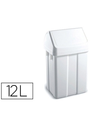 Papelera contenedor tts plastico con tapadera max 12 litros blanca 400x230x200 mm