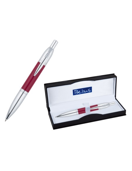 Boligrafo belius perpignan lacado rojo con adornos cromados en estuche Boligrafo belius perpignan lacado rojo con adornos cromados en estuche