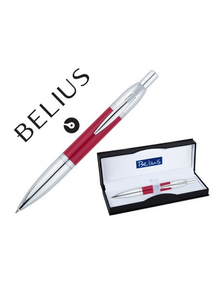 Boligrafo belius perpignan lacado rojo con adornos cromados en estuche Boligrafo belius perpignan lacado rojo con adornos cromados en estuche