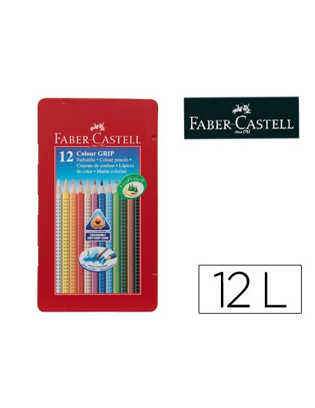 Lapices de colores faber castell acuarelable colour grip triangular caja metalica de 12 colores surtidos