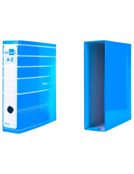 Archivador de palanca liderpap el a4 filing system forrado sin rado lomo 80mm celeste con caja y compresor metalico