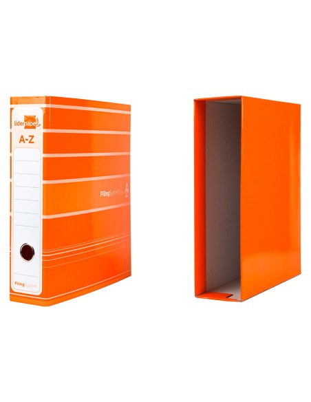 Archivador de palanca liderpap el a4 filing system forrado sin rado lomo 80mm naranja con caja y compresor metalico
