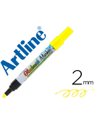 Rotulador artline glass marker especial cristal borrable en seco o humedo color amarillo fluor