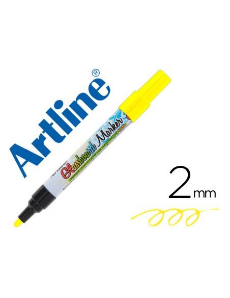 Rotulador artline glass marker especial cristal borrable en seco o humedo color amarillo fluor