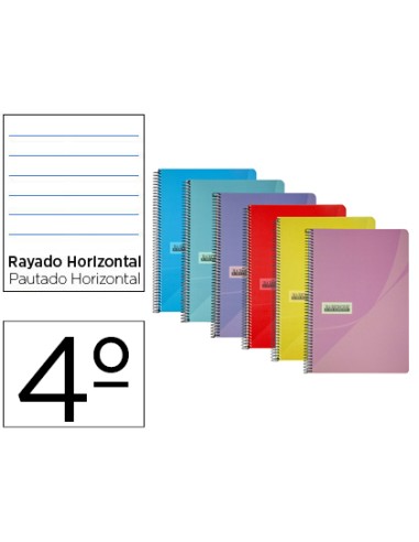 Cuaderno espiral papercop cuarto tapa plastico 80h 90 gr rayado horizontal con margen colores surtidos