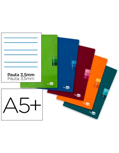 Libreta liderpapel scriptus a5 plus 48 hojas 90g m2 rayado montessori 35mm con margen colores surtidos