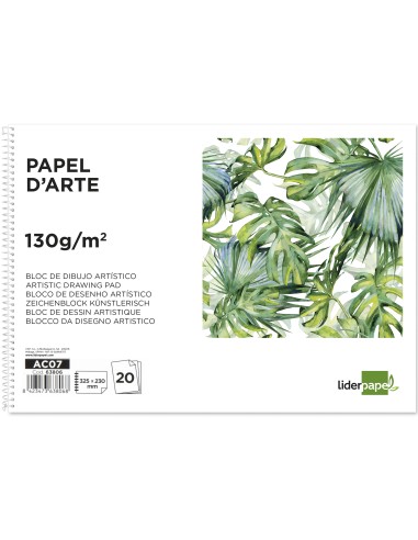 Bloc dibujo liderpapel artistico espiral 230x325mm 20 hojas 130g m2 sin recuadro sin microperforado