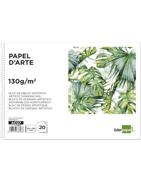 Bloc dibujo liderpapel artistico espiral 230x325mm 20 hojas 130g m2 sin recuadro sin microperforado