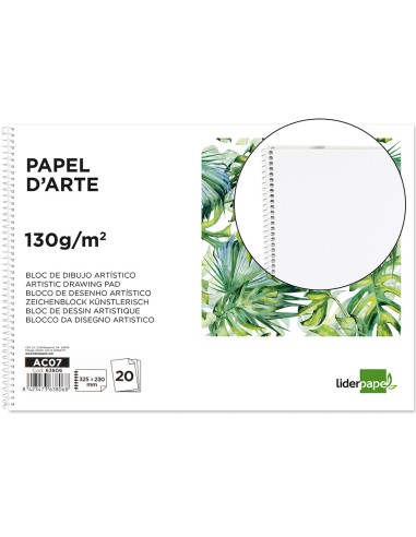 Bloc dibujo liderpapel artistico espiral 230x325mm 20 hojas 130g m2 sin recuadro sin microperforado