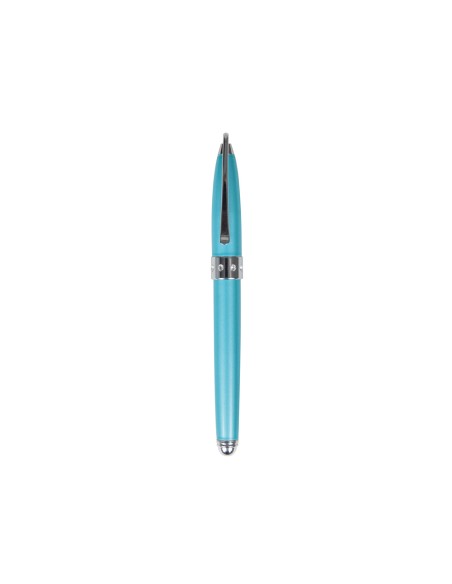 Juego de boligrafo y pluma belius brena turquesa lacado con cristal en la anilla central en estuche Juego de boligrafo y pluma belius brena turquesa lacado con cristal en la anilla central en estuche