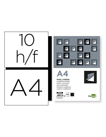 Papel carbon liderpapel negro din a4 bolsa de 10 hojas