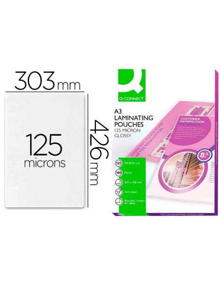Bolsa de plastificar q connect 303 x 426 mm 125 mc din a3 caja de 100 unidades Bolsa de plastificar q connect 303 x 426 mm 125 mc din a3 caja de 100 unidades