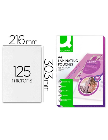 Bolsa de plastificar q connect 303 x 216 mm 125 mc din a4 mate sin reflejos caja de 100 unidades Bolsa de plastificar q connect 303 x 216 mm 125 mc din a4 mate sin reflejos caja de 100 unidades