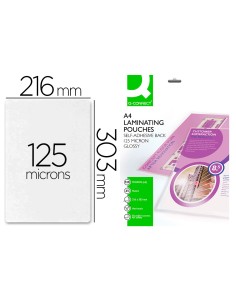 Bolsa de plastificar q connect 303 x 216 mm 125 mc din a4 autoadhesivas caja de 25 unidades