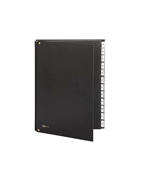 Carpeta clasificadora fuelle pardo carton compacto folio 12 departamentos visor doble personalizables color negro