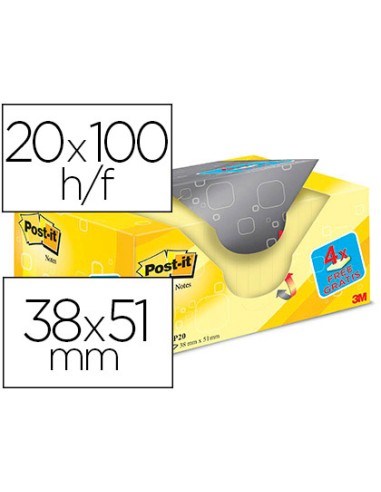 Bloc de notas adhesivas quita y pon post it amarillo canario 38x51 mm pack promocional 164 gratis