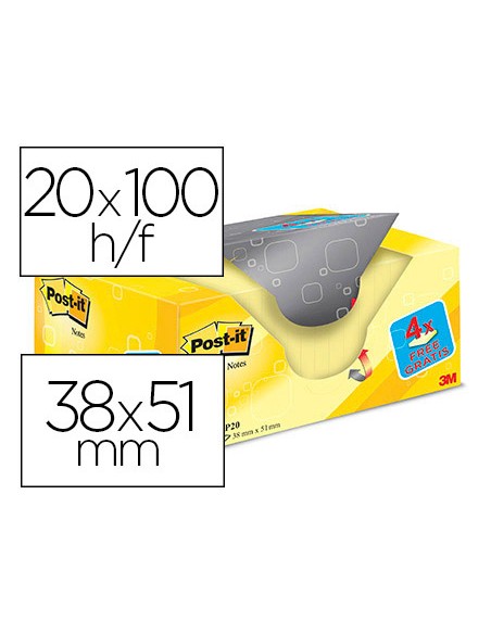 Bloc de notas adhesivas quita y pon post it amarillo canario 38x51 mm pack promocional 164 gratis