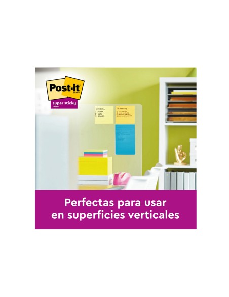 Bloc de notas adhesivas quita y pon post it super sticky 152x101 mm con 45 hojas pack de 4 unidades colores neon