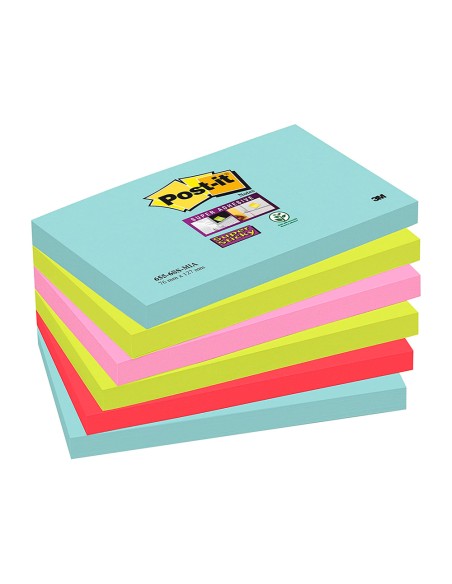 Bloc de notas adhesivas quita y pon post it super sticky 76x127 mm con 90 hojas pack de 6 unidades colores miami