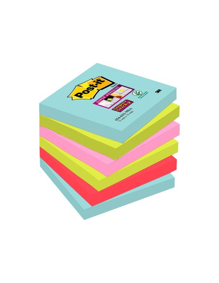 Bloc de notas adhesivas quita y pon post it super sticky 76x76 mm con 90 hojas pack de 6 unidades colores miami