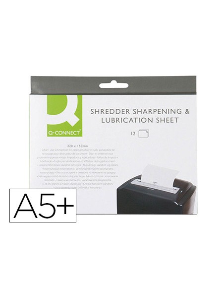 Hojas lubricantes y afiladoras q connect para destructora paquete de 12 hojas tamano 220x150 mm