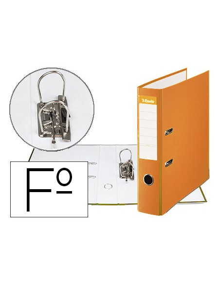 Archivador de palanca esselte carton forrado pvc folio lomo de 75 mm con rado naranja