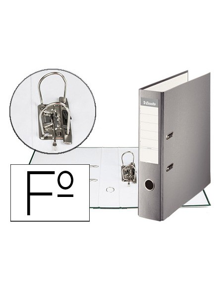 Archivador de palanca esselte carton forrado pvc folio lomo de 75 mm con rado gris