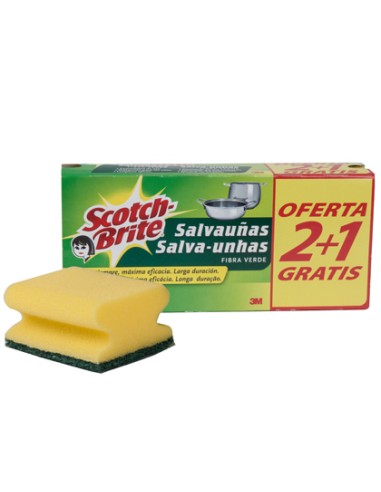 Estropajo salvaunas scotch brite fibra verde paquete 3x2