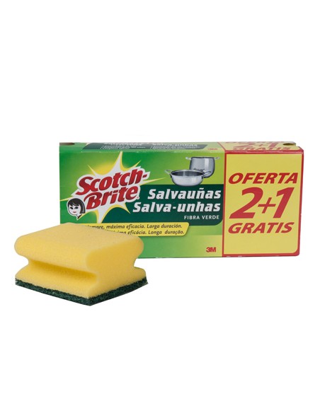 Estropajo salvaunas scotch brite fibra verde paquete 3x2