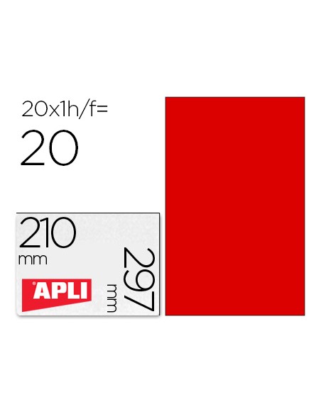 Etiqueta adhesiva apli 02880 tamano 210x297 mm para fotocopiadora laser ink jet caja con 20 hojas din a4 rojo