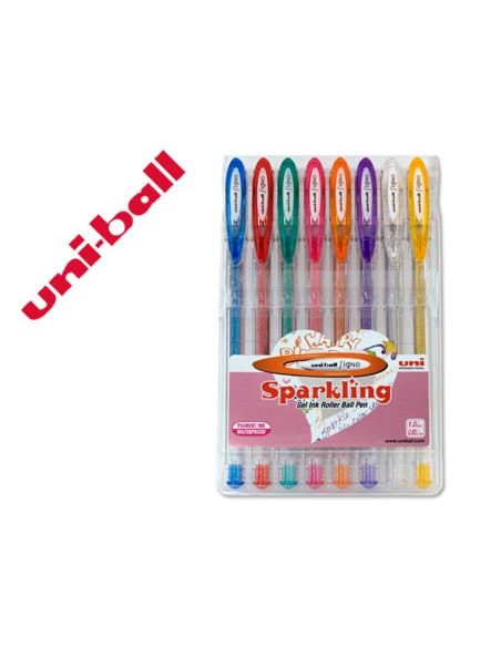 Boligrafo uni ball um 120 signo 07 mm tinta gel estuche de 8 colores con purpurina