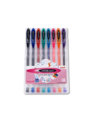 Boligrafo uni ball um 120 signo 07 mm tinta gel estuche de 8 colores basicos