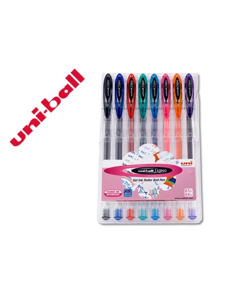 Boligrafo uni ball um 120 signo 07 mm tinta gel estuche de 8 colores basicos