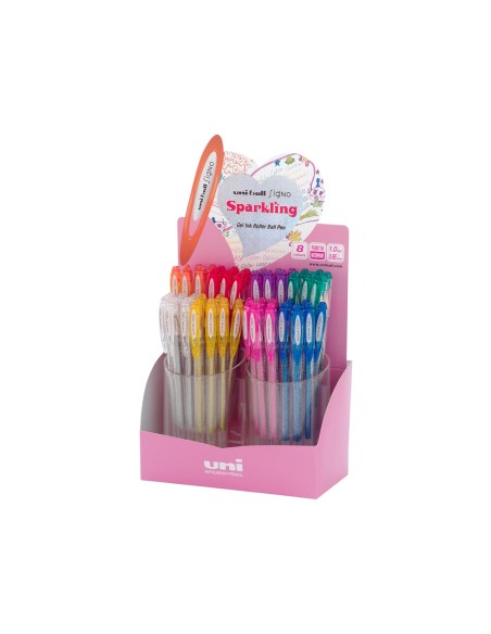 Boligrafo uni ball um 120 signo 07 mm tinta gel expositor de 48 colores con purpurina