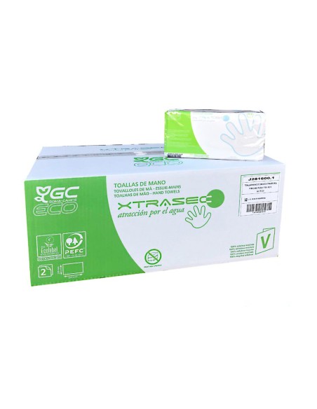 Toalla de papel mano engarzada ecologica xtrasec 20x23 cm 2 capas paquete con 196 unidades