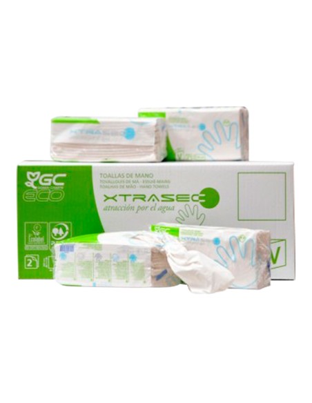 Toalla de papel mano engarzada ecologica xtrasec 20x23 cm 2 capas paquete con 196 unidades