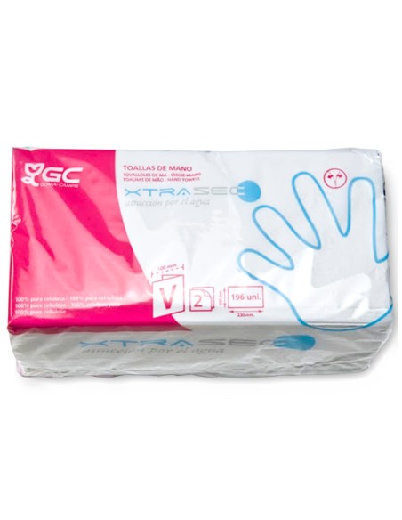 Toalla de papel mano engarzada ecologica 20x23 cm 2 capas paquete con 196 unidades