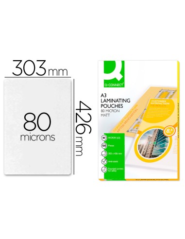 Bolsa de plastificar q connect 303 x 426 mm 80 mc din a3 mate caja de 100 unidades