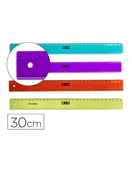 Regla mr 30 cm plastico graduada y biselada colores surtidos