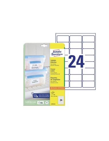 Etiqueta adhesiva avery para congelador blanca 635x339 mm ink jet laser fotocopiadorapack de 600 unidades