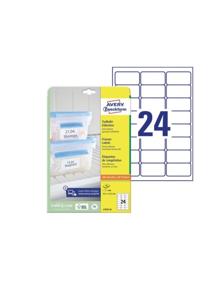 Etiqueta adhesiva avery para congelador blanca 635x339 mm ink jet laser fotocopiadorapack de 600 unidades