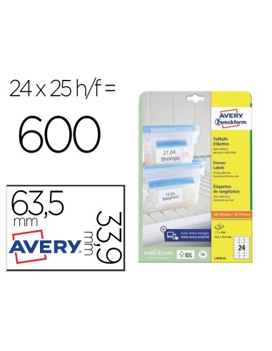 Etiqueta adhesiva avery para congelador blanca 635x339 mm ink jet laser fotocopiadorapack de 600 unidades