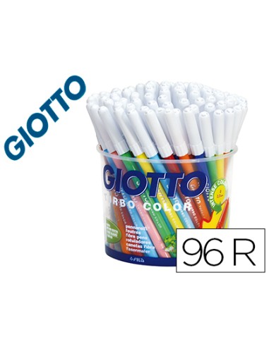 Rotulador giotto turbo color bote de 96 unidades 12 colorespor 8 unidades de cada color lavables con punta bloqueada