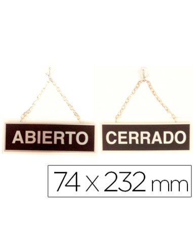 Letrero metalico serigrafiado abierto y cerrado con cadena y ventosa para colgar de 74x232 mm