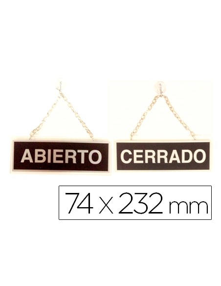 Letrero metalico serigrafiado abierto y cerrado con cadena y ventosa para colgar de 74x232 mm Letrero metalico serigrafiado abierto y cerrado con cadena y ventosa para colgar de 74x232 mm