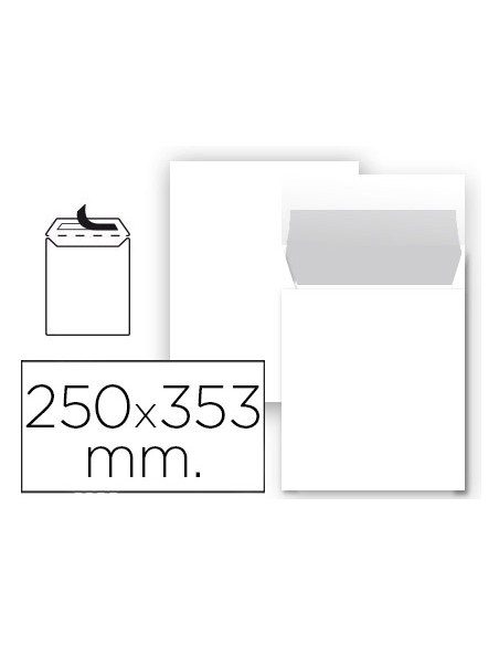 Sobre liderpapel bolsa n 10 blanco folio prolongado 250x353 mm tira de silicona paquete de 25 unidades