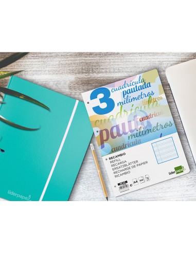 Recambio liderpapel a4 pautaguia 100 hojas 75 g cuadriculado pautado 3 mm con margen 4 taladros