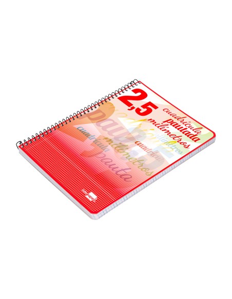 Cuaderno espiral liderpapel cuarto pautaguia tapa blanda 40h 75 gr cuadro pautado 25mmcon margen colores surtidos