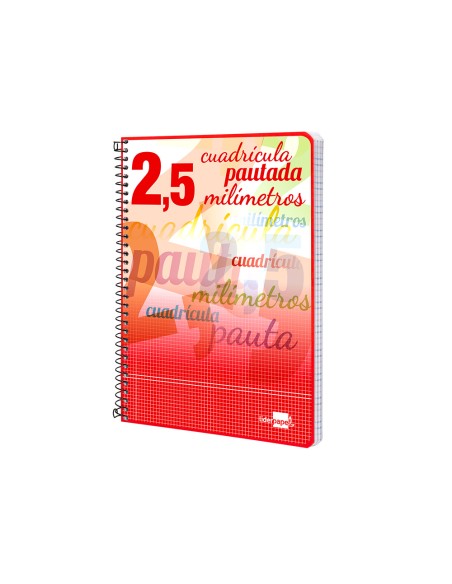 Cuaderno espiral liderpapel cuarto pautaguia tapa blanda 40h 75 gr cuadro pautado 25mmcon margen colores surtidos