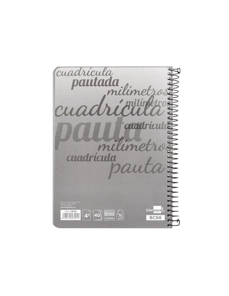 Cuaderno espiral liderpapel cuarto pautaguia tapa blanda 40h 75 gr cuadro pautado 25mmcon margen colores surtidos